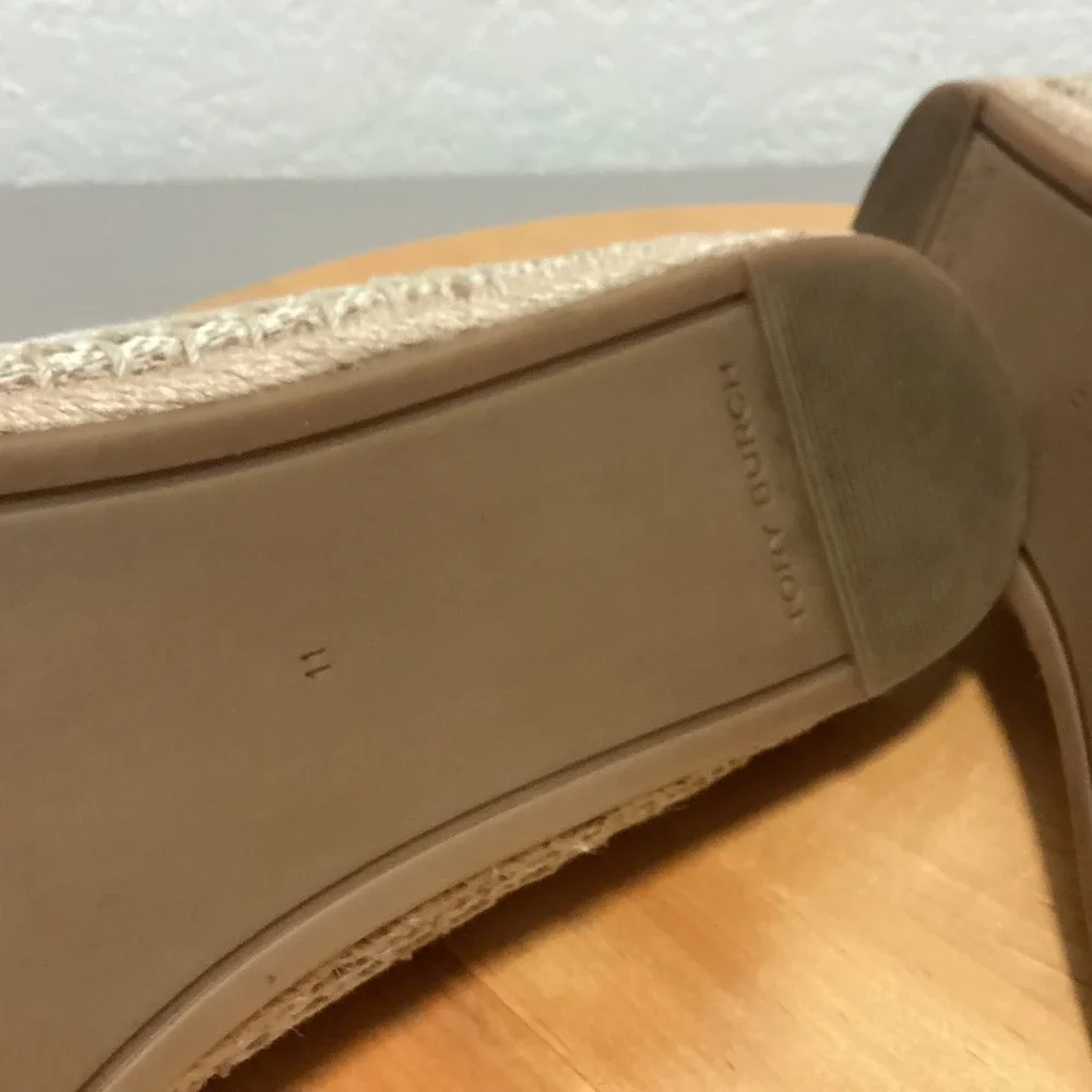 Tory Burch Women's‎ Cream Leather Espadrille Slip On Loafers Shoes Size 11M